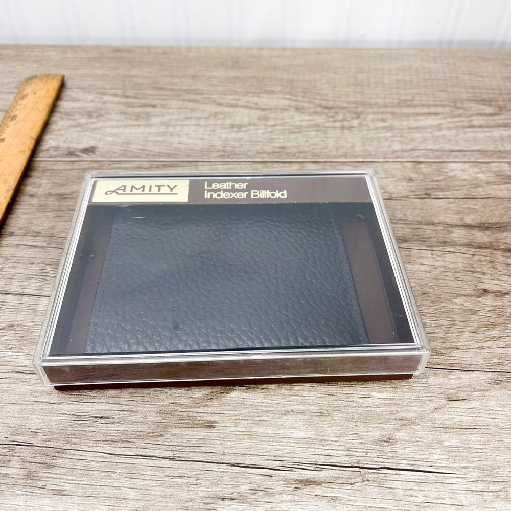 Vtg AMITY Indexed Cowhide Black LeatherWallet Billfold USA New Open Box - Picture 8 of 8